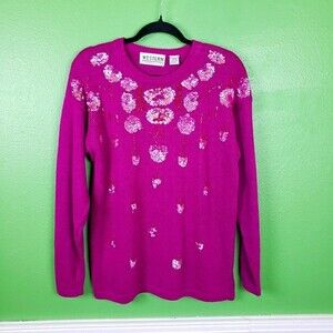 Western Collection Vintage Women's Sequin Beaded Heavy Knit Purple Sweater Sz MD
